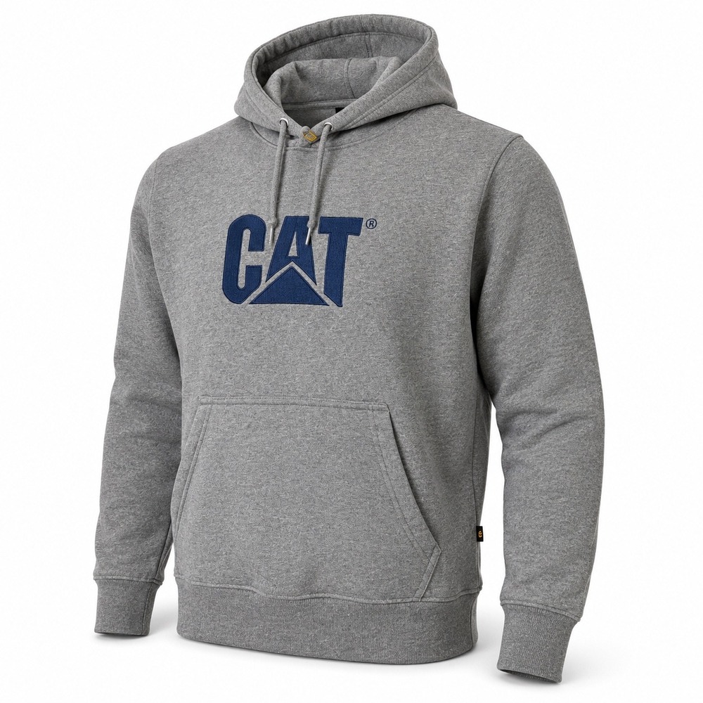 CAT Gray Embroidered Logo Hoodie‎ Fleece Pullover Sweatshirt Mens Medium